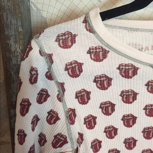 Trunk Ltd Rolling Stones Tongue Print Waffle Knit Thermal Top XS